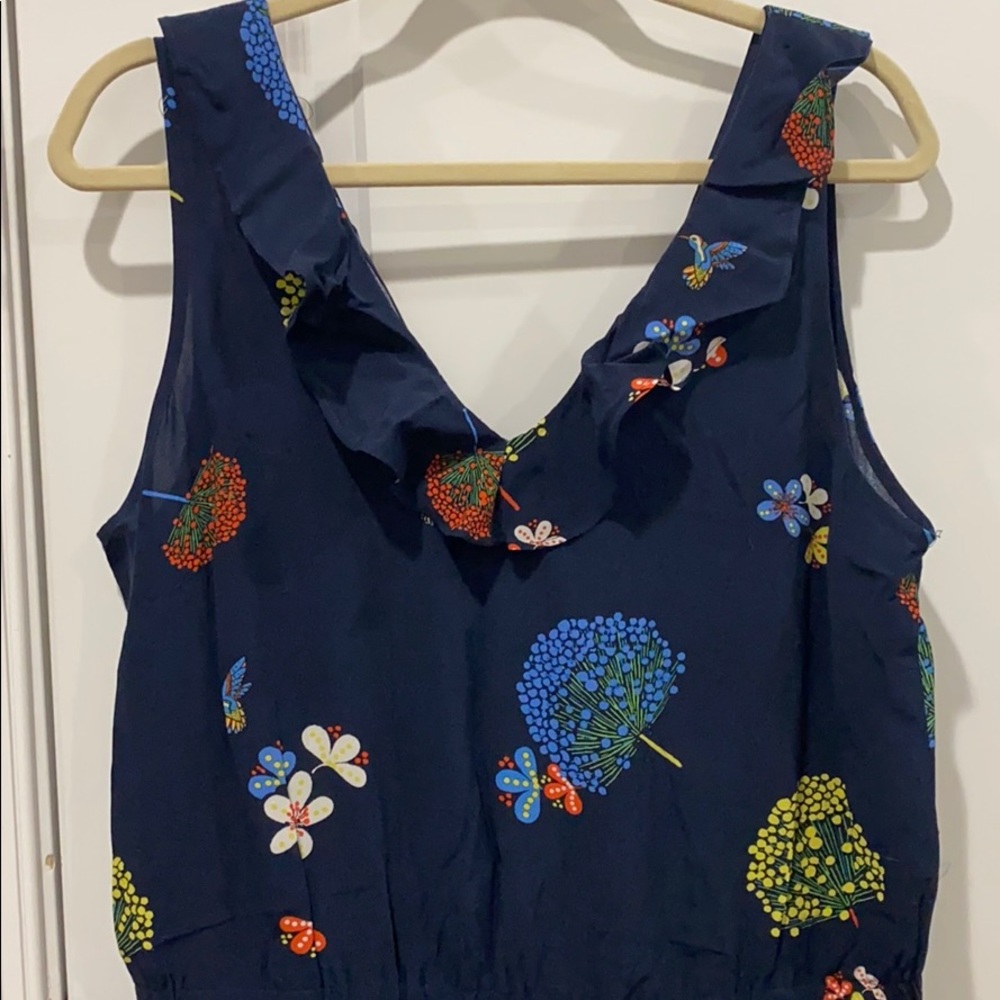 Navy Blue Floral Loft Ruffle Jumpsuit - Picture 2 of 4